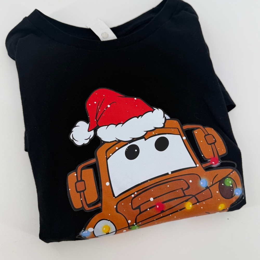 Disney Pixar Cars Mater Christmas T Shirt Black Shortβ Sleeve Cotton Size S